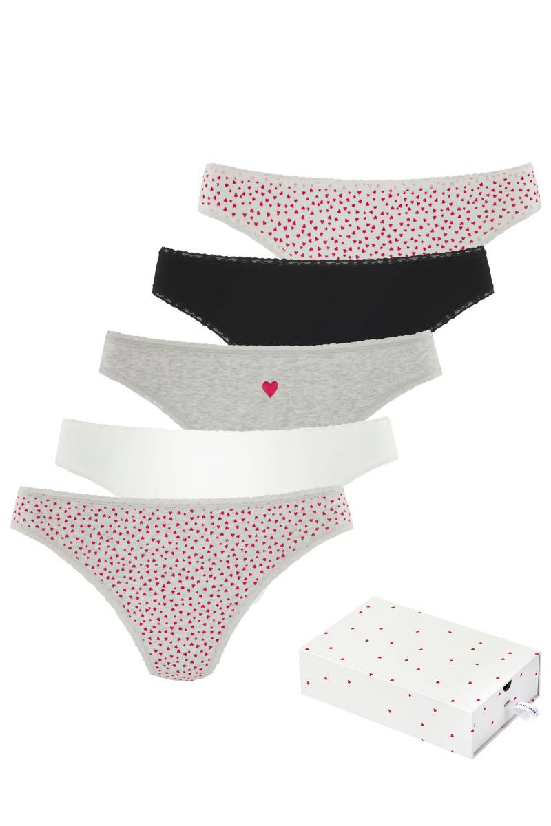 LASCANA String, (5er-Pack), mit süssen Herzchen-Prints und aus elastischer Baumwoll-Qualität von Lascana