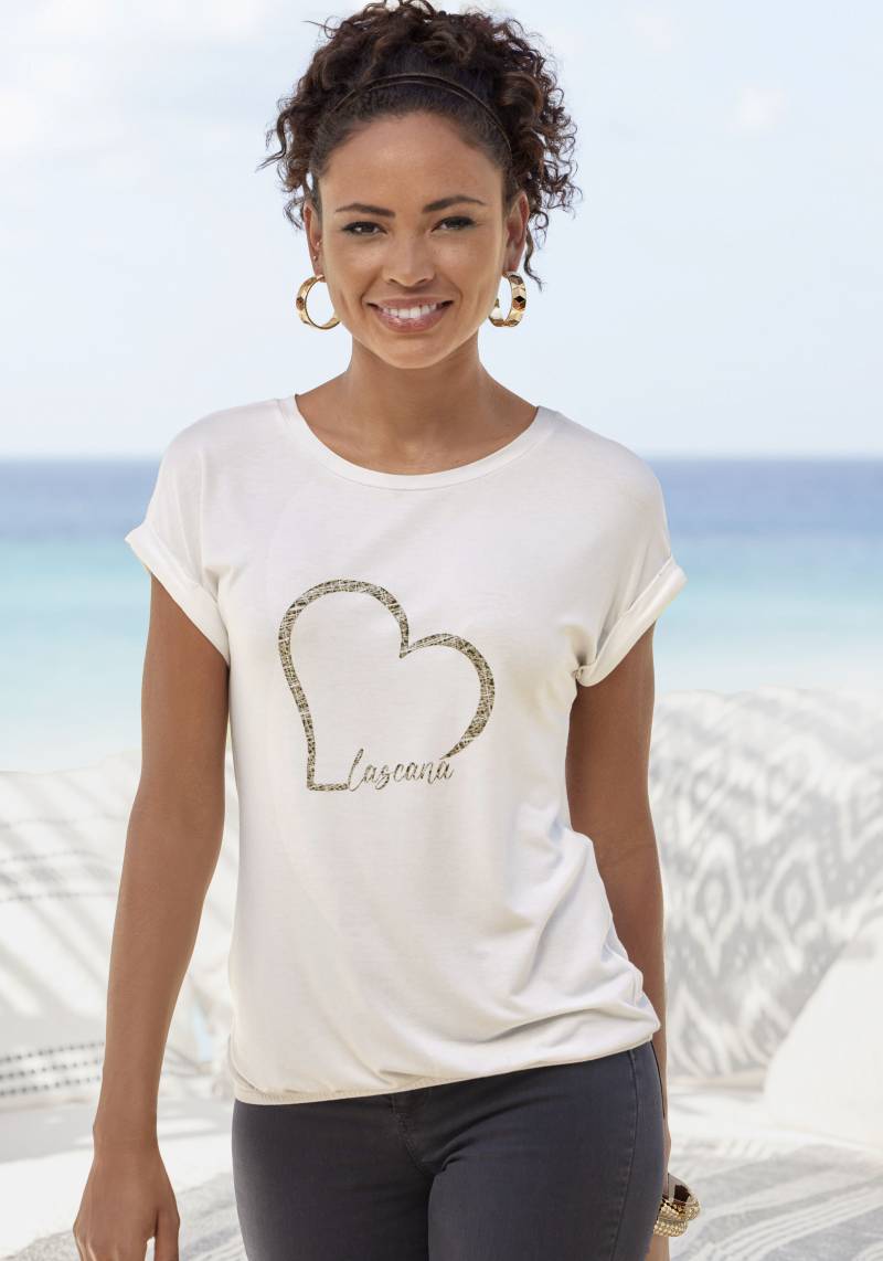 LASCANA Kurzarmshirt »mit Lascana Herz Print«, aus weichem Viskose-Stretch von Lascana