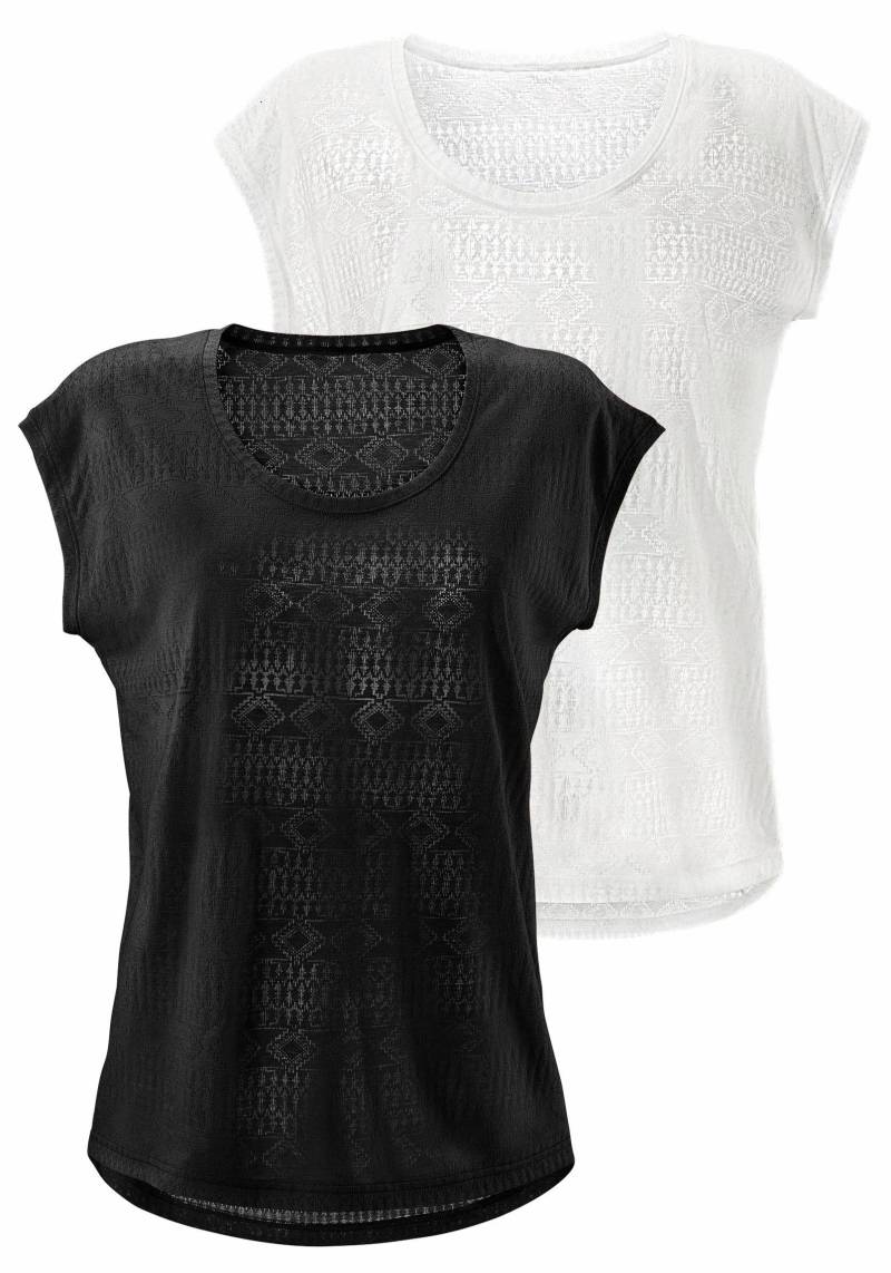 LASCANA T-Shirt, (2er-Pack), Ausbrenner-Qualität mit leicht transparentem Ethno-Design von Lascana