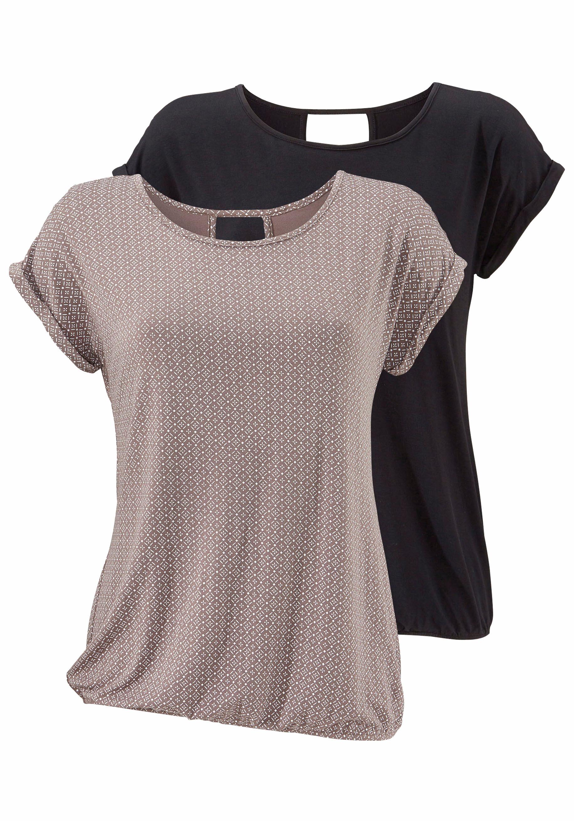 LASCANA Kurzarmshirt »mit modischem Cut-Out«, (2er-Pack), aus weichem Viskose-Stretch von Lascana