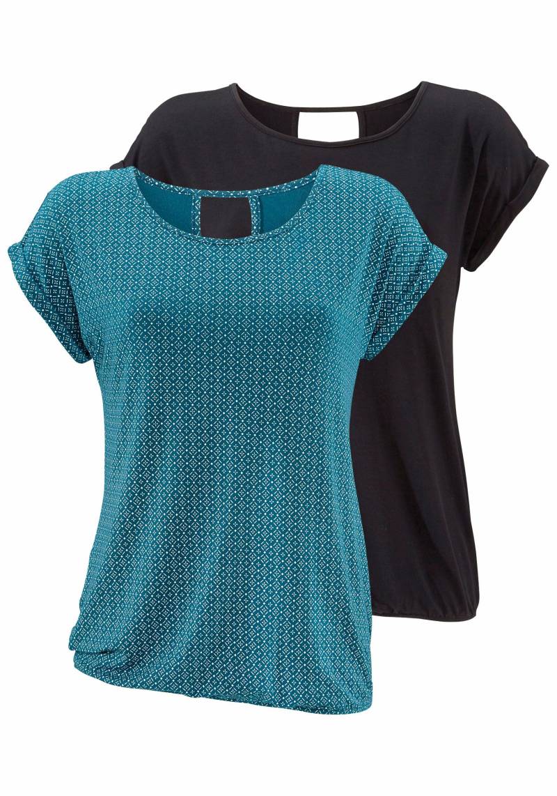 LASCANA Kurzarmshirt »mit modischem Cut-Out«, (2er-Pack), aus weichem Viskose-Stretch von Lascana
