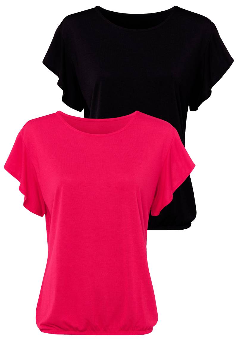 LASCANA Rundhalsshirt »mit dekorativen Flügelärmelchen«, (2er-Pack), aus weicher Viskose-Qualität von Lascana