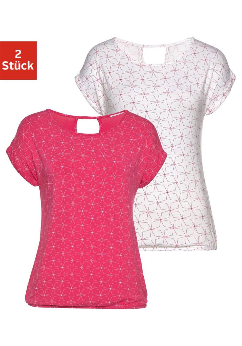 LASCANA T-Shirt, (2er-Pack), mit kleinem Cut-Out im Nacken von Lascana