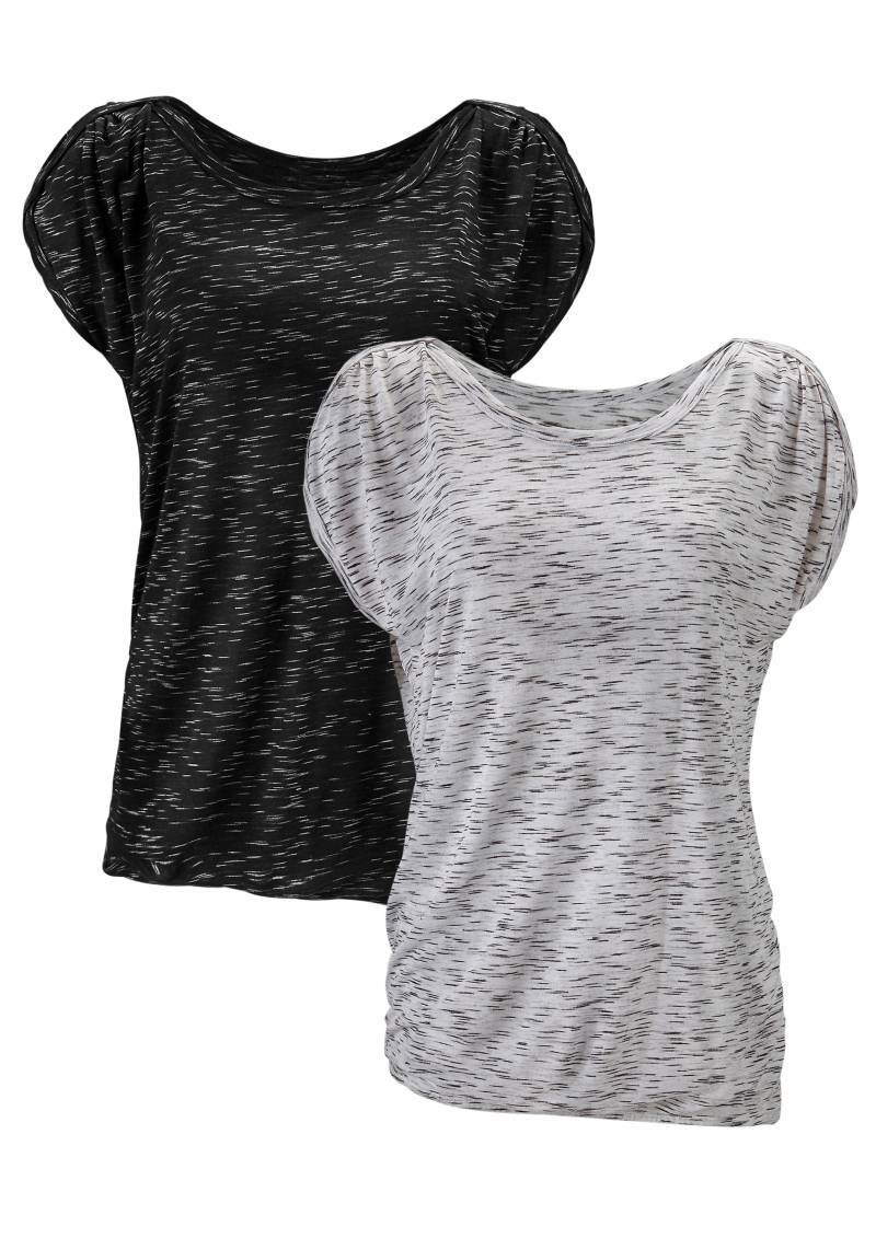 LASCANA Kurzarmshirt »mit Schulterraffung«, (2er-Pack), aus weicher Viskose-Qualität von Lascana