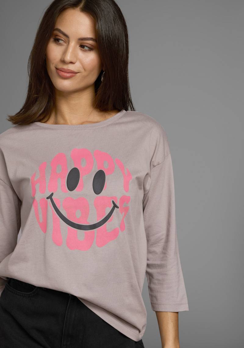 Laura Scott 3/4-Arm-Shirt, mit fröhlichem Frontprint & abgerundetem Saum - NEUE KOLLEKTION von Laura Scott