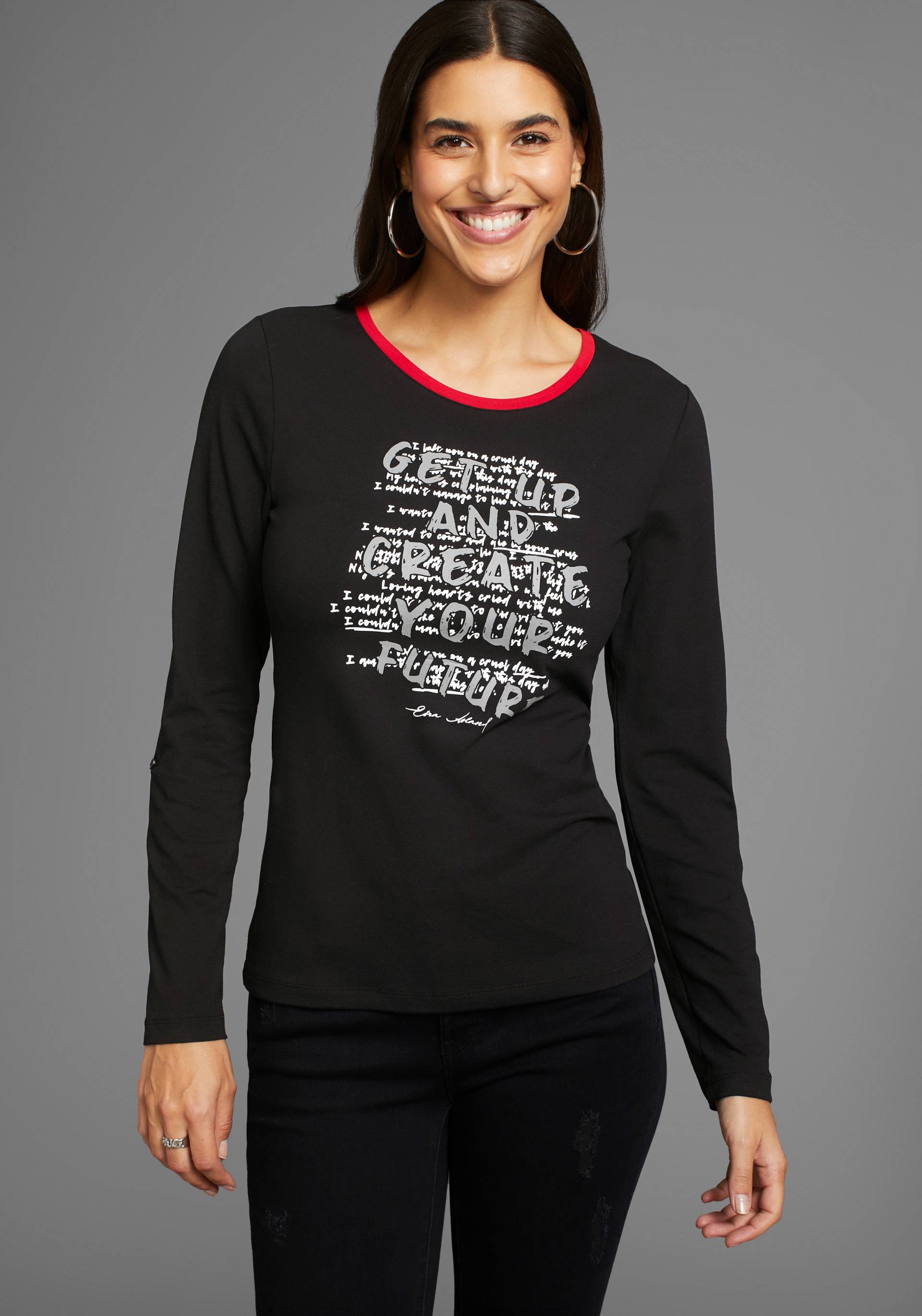 Laura Scott 3/4-Arm-Shirt, mit modischem Frontprint & farbigen Details von Laura Scott