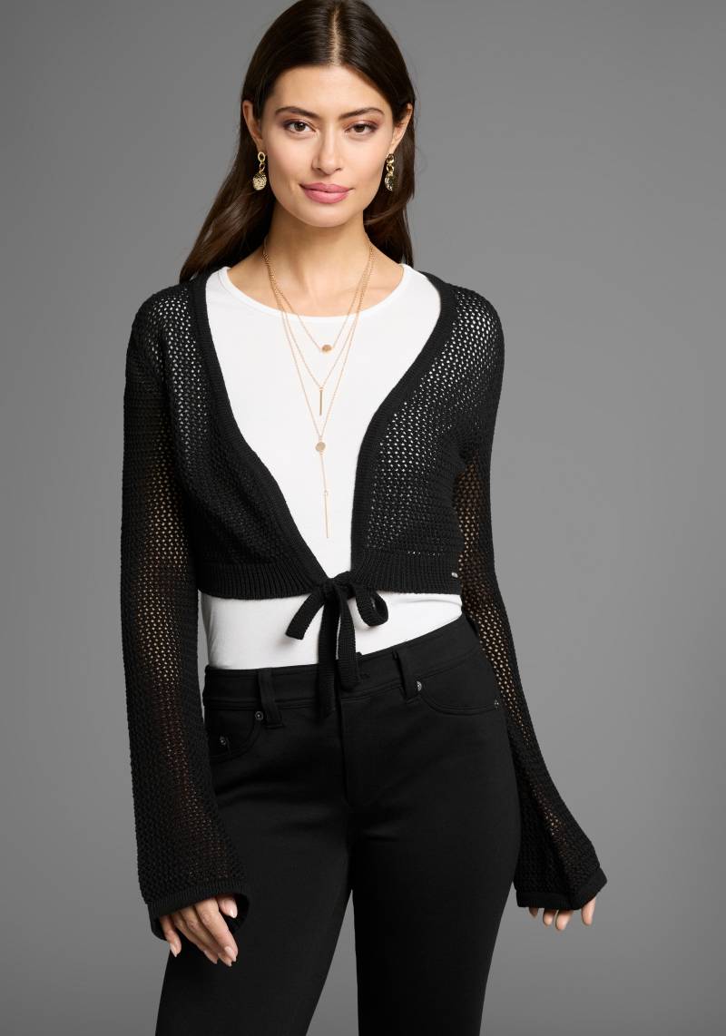 Laura Scott Ajourstrickjacke, in Netzstrickoptik mit Bindeband von Laura Scott
