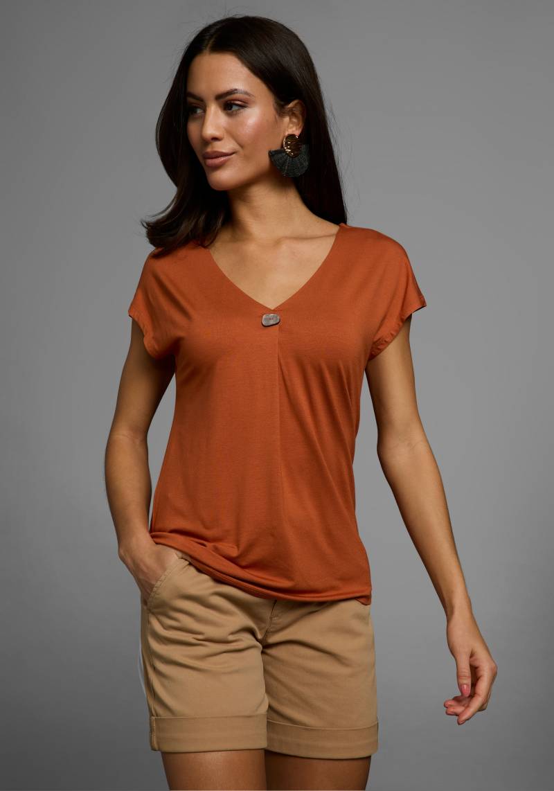 Laura Scott Kurzarmshirt, mit schmückendem Knopf in Perlmutt-Optik - NEUE KOLLEKTION von Laura Scott