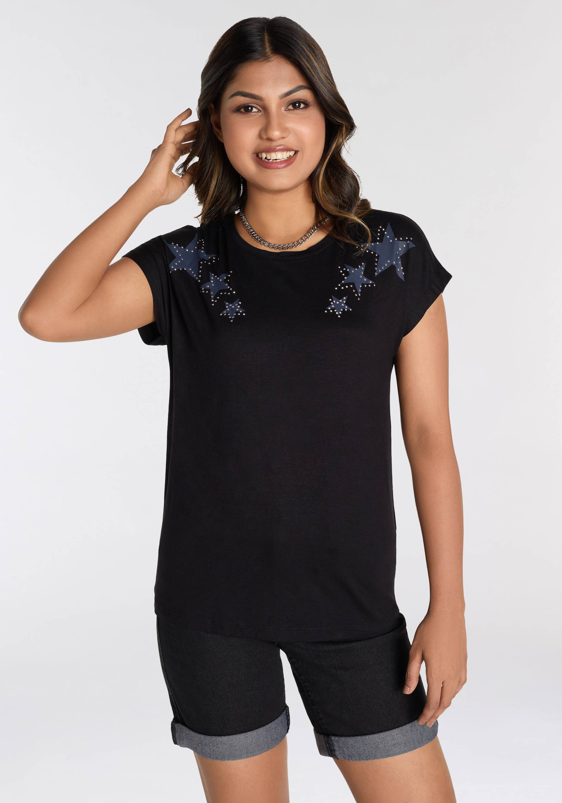 Laura Scott Kurzarmshirt, mit stylischen Sternen Laura Scott Kurzarmshirt, mit stylischen Sternen von Laura Scott