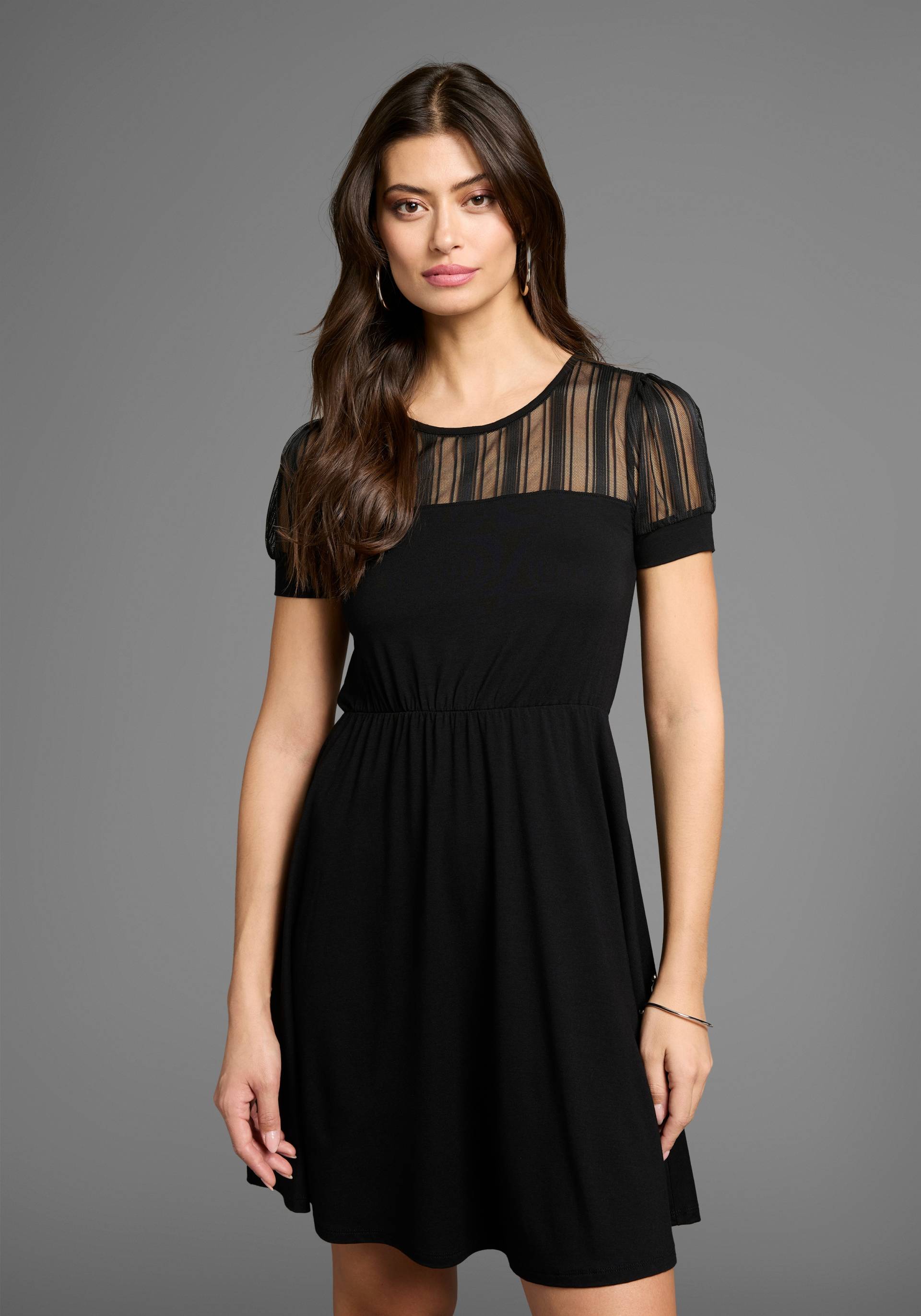 Laura Scott Sommerkleid, mit gestreiften Mesh-Einsatz & elastischem Bund - NEUE KOLLEKTION von Laura Scott