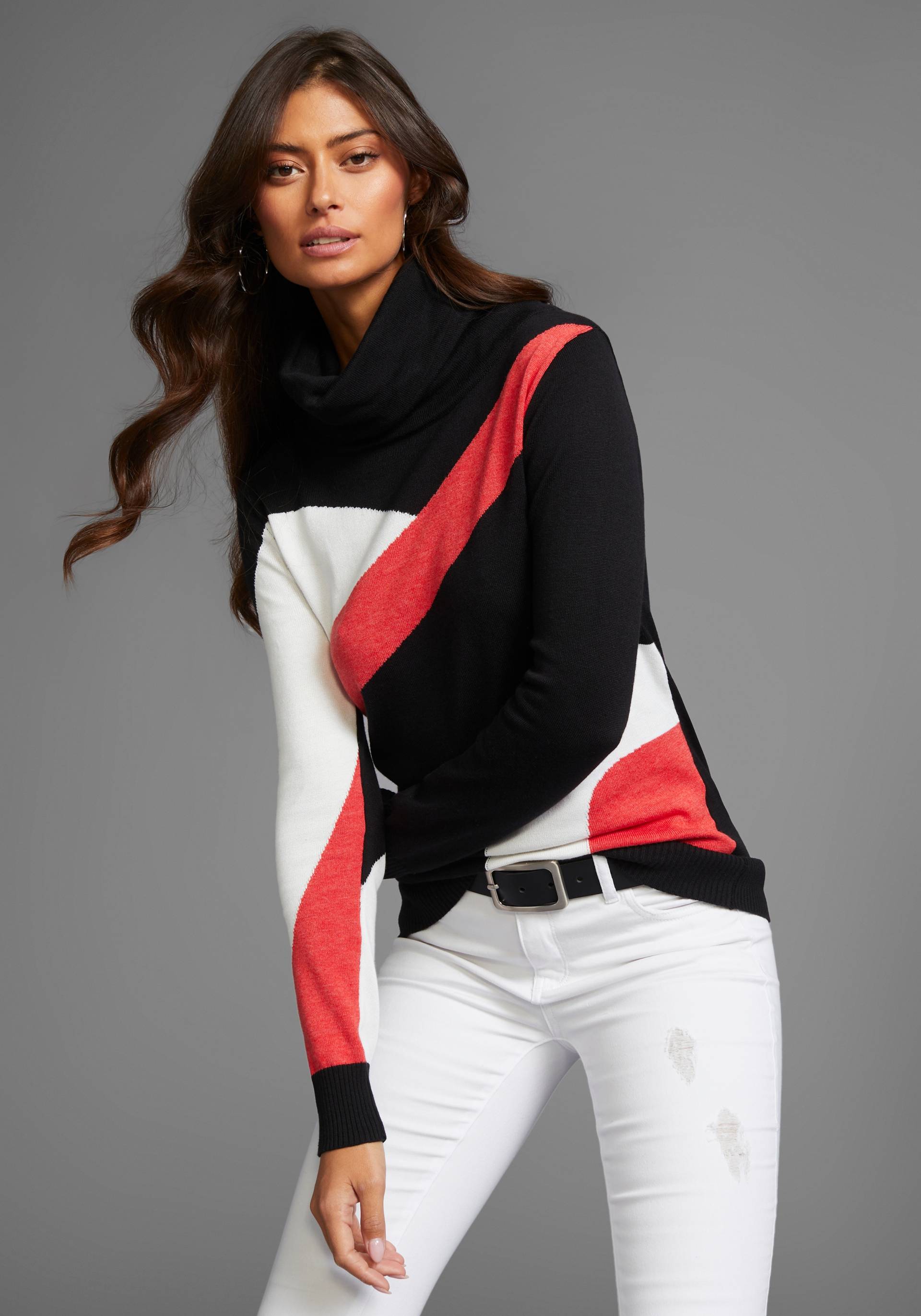 Laura Scott Schalkragenpullover, mit Colorblock Laura Scott Schalkragenpullover, mit Colorblock von Laura Scott