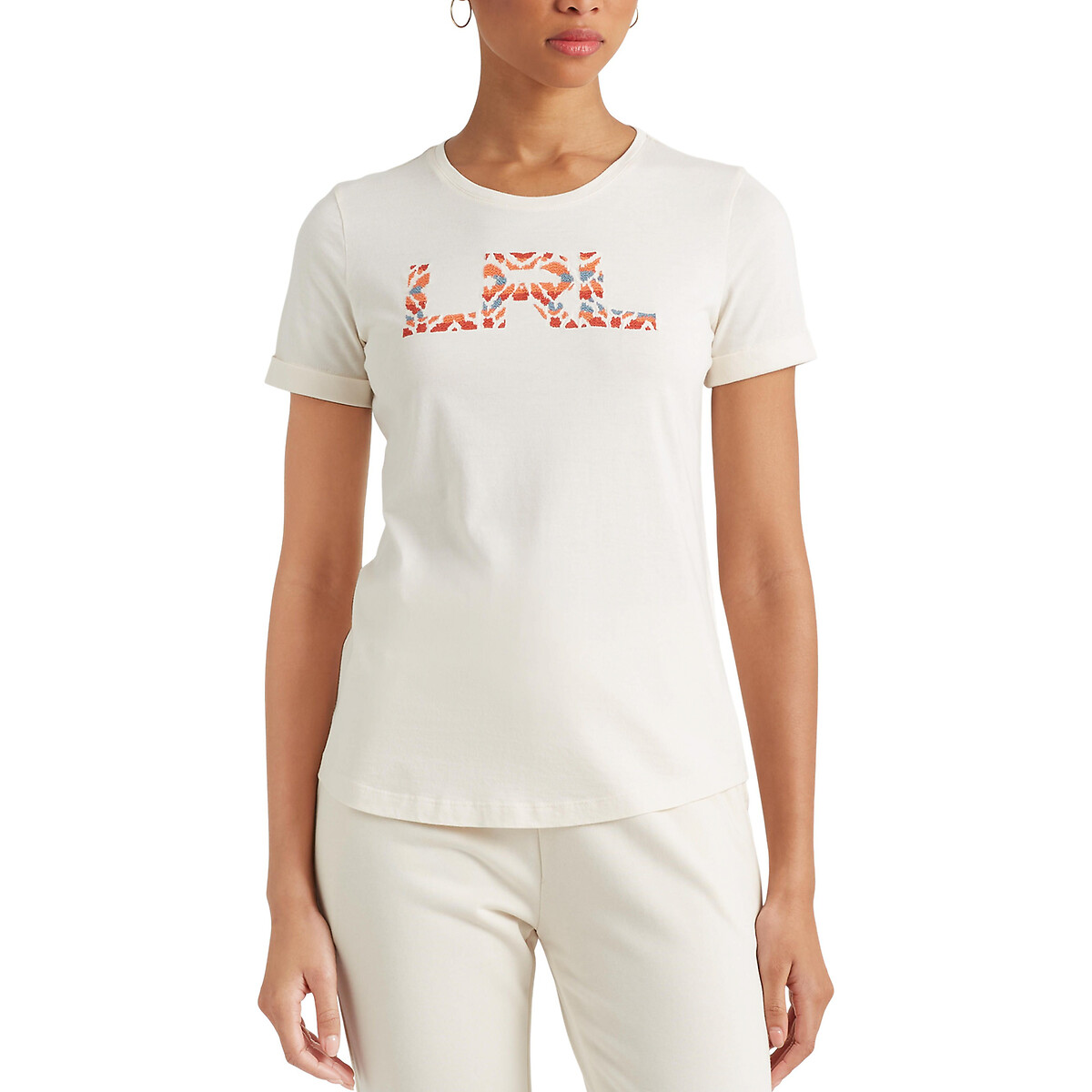 T-Shirt mit rundem Ausschnitt und Logo vorne von Lauren Ralph Lauren
