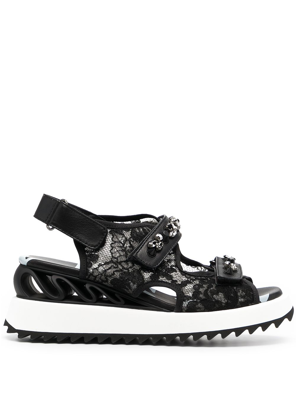 Le Silla lace-embroidered crystal-detail sandals - Black von Le Silla
