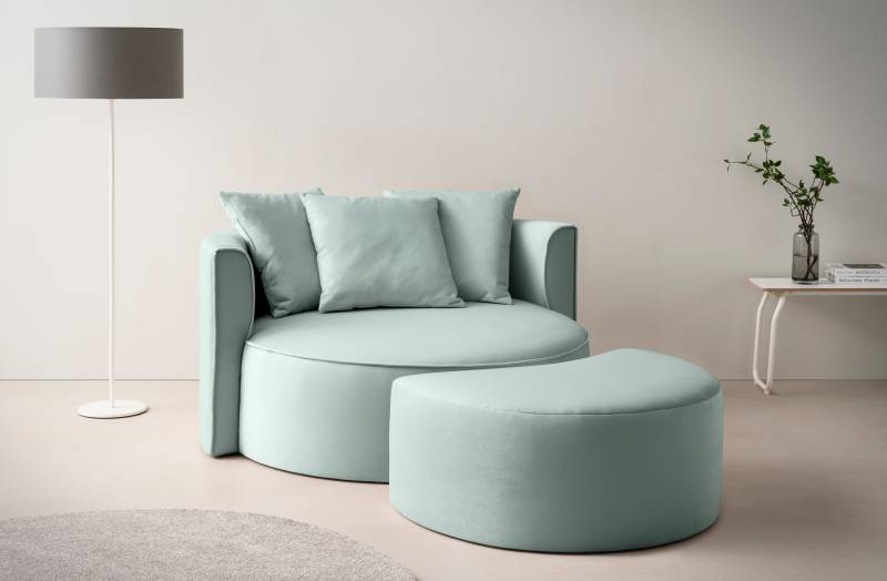 LeGer Home by Lena Gercke XXL-Sessel »ISALIE, Rundsessel mit Hocker, Lesesessel, Loveseat, Big-Sessel«, (Set), trendige Stoffe, mit 3 Zierkissen, grosse Sitzfläche von LeGer Home by Lena Gercke
