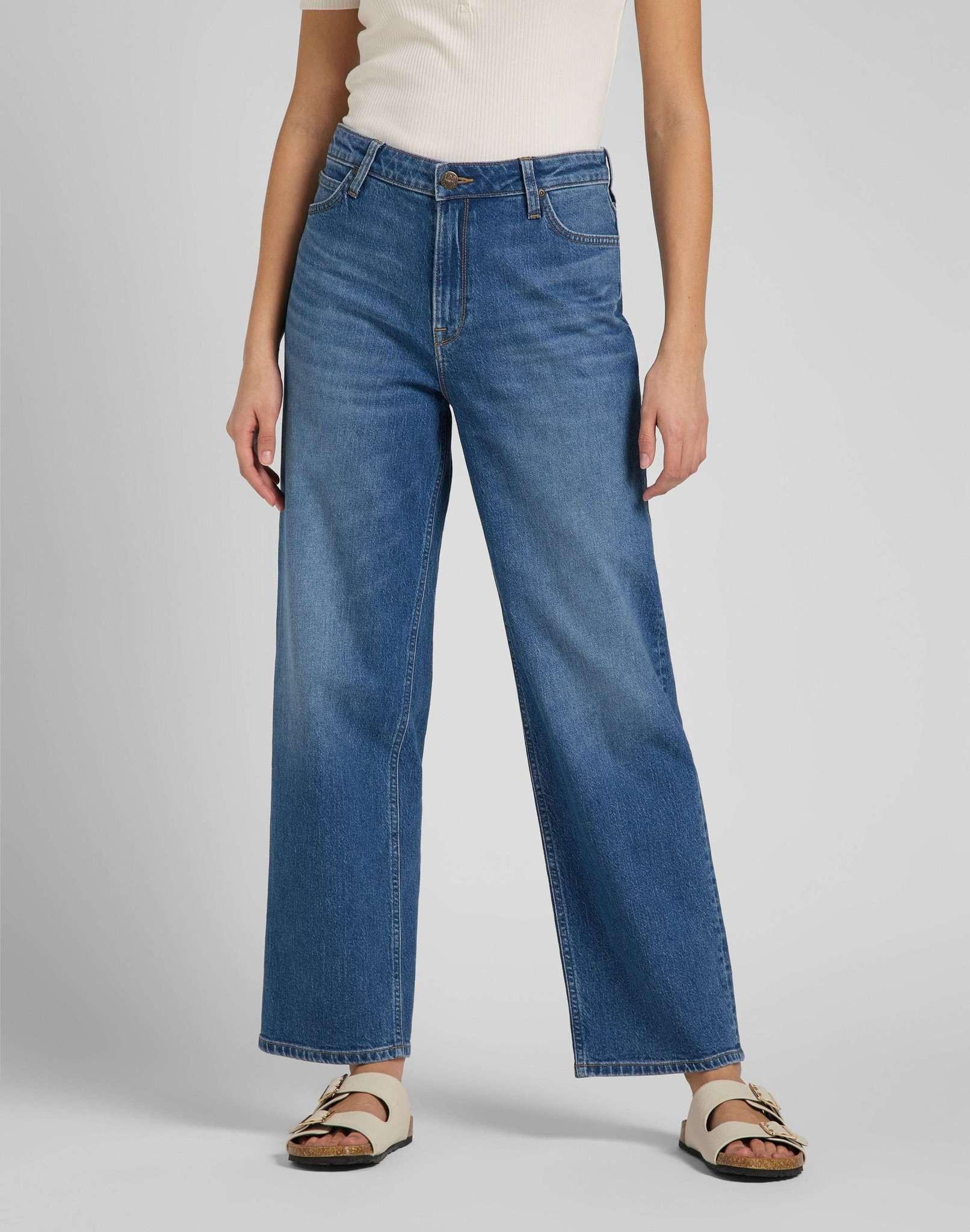 Flared Jeans Wide Leg Long Damen Blau Denim L31/W24 von Lee