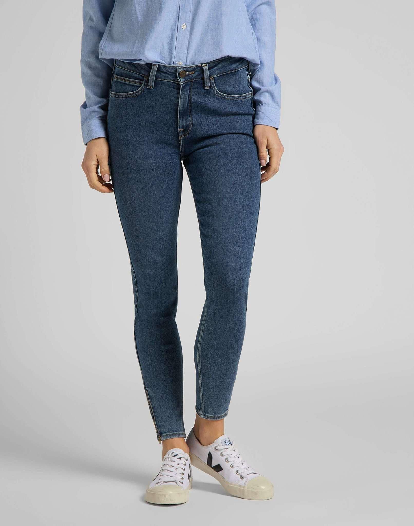 Jeans Skinny Fit Scarlett High Zip Damen Blau Denim W27 von Lee