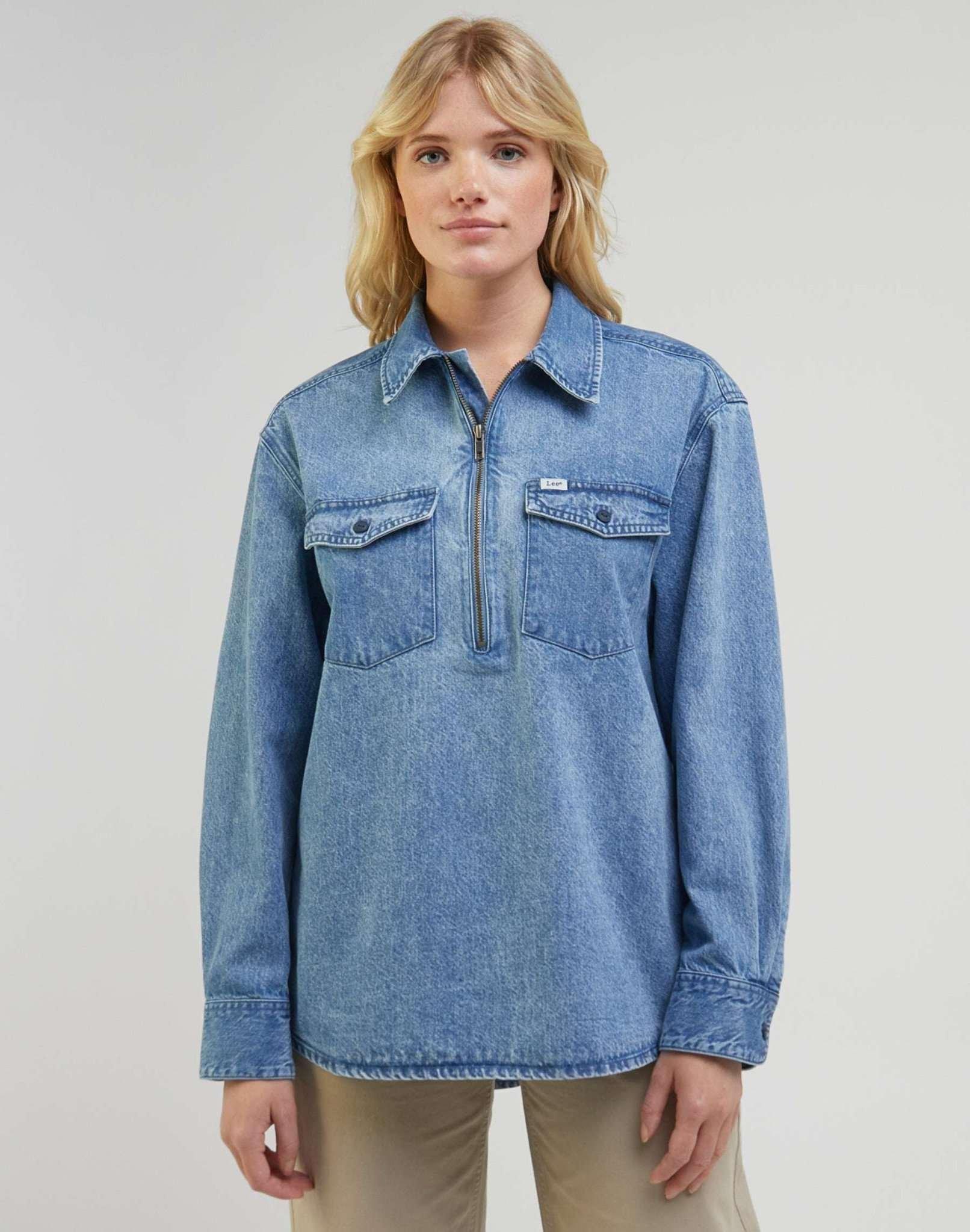 Jeanshemden Zip Popover Shirt Damen Blau M von Lee