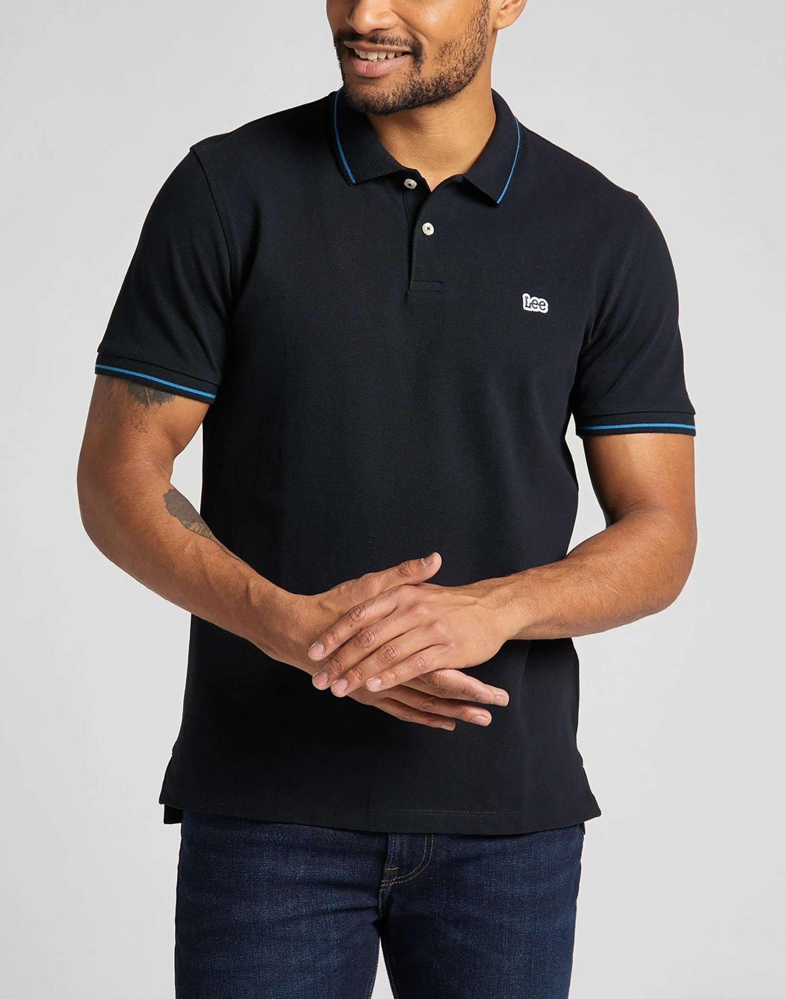 Poloshirt Pique Herren Schwarz M von Lee