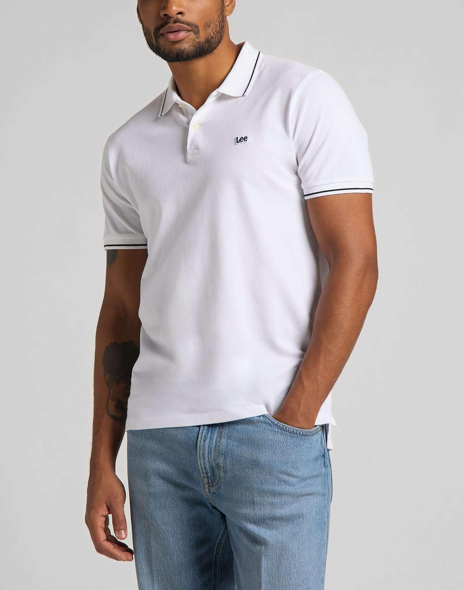 Poloshirt Pique Herren Weiss L von Lee