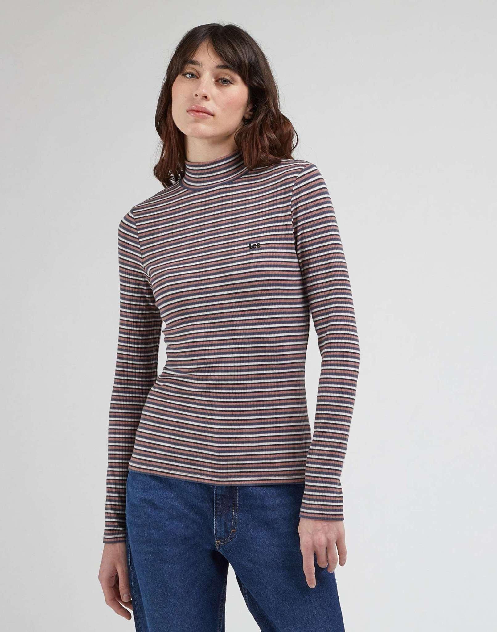 Pullover Ribbed Ls High Neck Damen Pink S von Lee