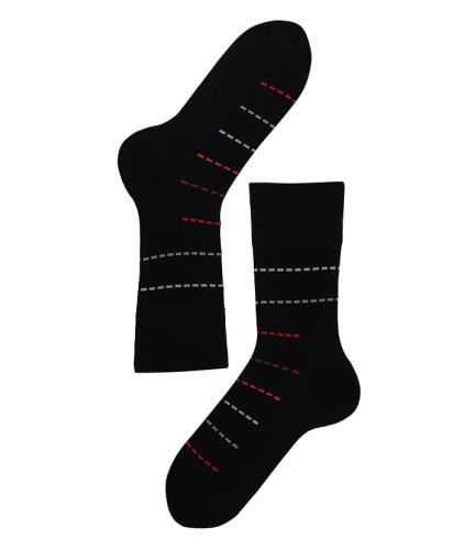 Lenz Longlife socks men 2er Pack - schwarz/blau-grau-rot streifen (Grösse: 45-47) von Lenz