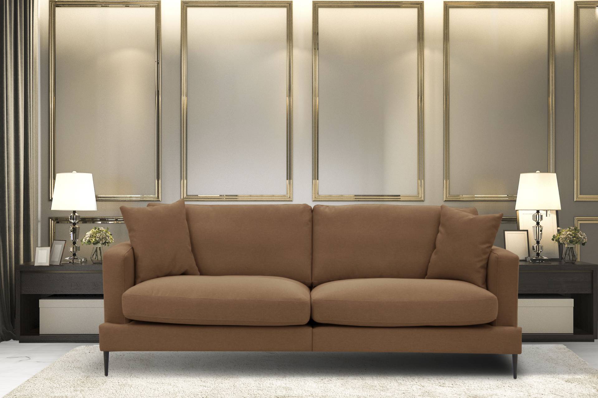 Leonique 3-Sitzer »Cozy elegantes Designsofa, Masse B/T/H: 211/97/80 cm«, mit losen Kissen und Metallbeinen Leonique 3-Sitzer »Cozy elegantes Designsofa, Masse B/T/H: 211/97/80 cm«, mit losen Kissen und Metallbeinen von Leonique
