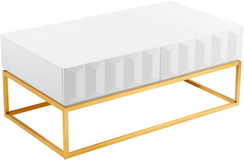 Leonique Couchtisch »Alais«, in 3D-Optik, mit zwei Schubladen und goldfarbenem Metallgestell von Leonique