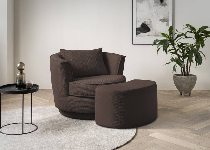 Leonique Drehsessel »MAISIE, Love Seat,Lese-Sessel,Sessel-Set, mit Hocker«, (2 St.), in MEGA CORD und Web-Velours, drehbar 360 Grad mit Hocker von Leonique