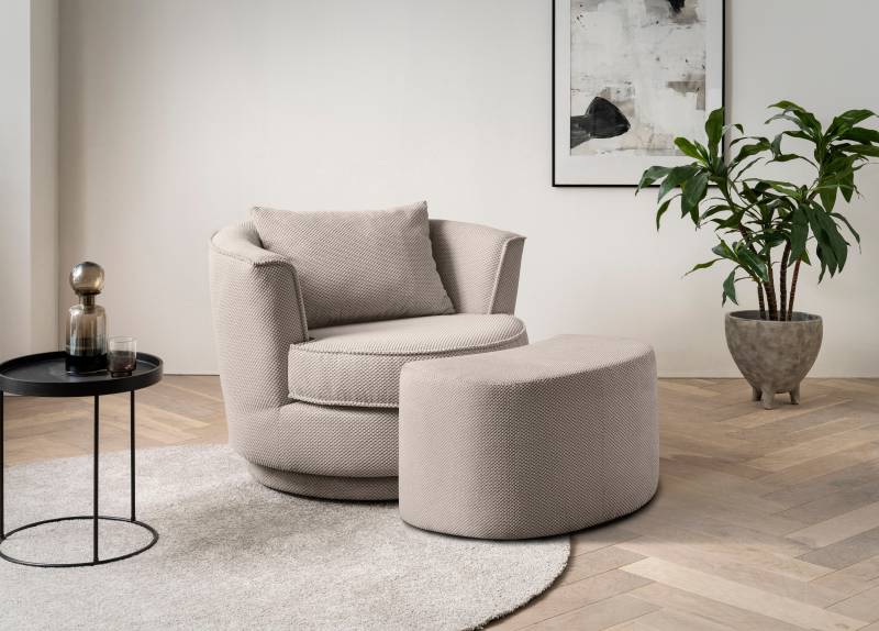 Leonique Drehsessel »MAISIE, Love Seat,Lese-Sessel,Sessel-Set, mit Hocker«, (2 St.), in MEGA CORD und Web-Velours, drehbar 360 Grad mit Hocker von Leonique