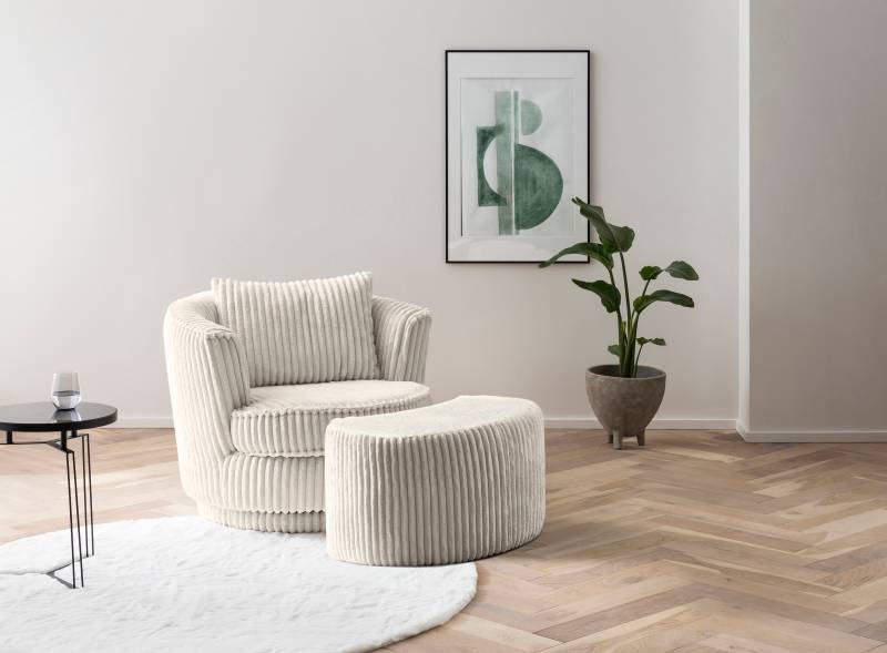 Leonique Drehsessel »MAISIE, Love Seat,Lese-Sessel,Sessel-Set, mit Hocker«, (2 St.), in MEGA CORD und Web-Velours, drehbar 360 Grad mit Hocker von Leonique