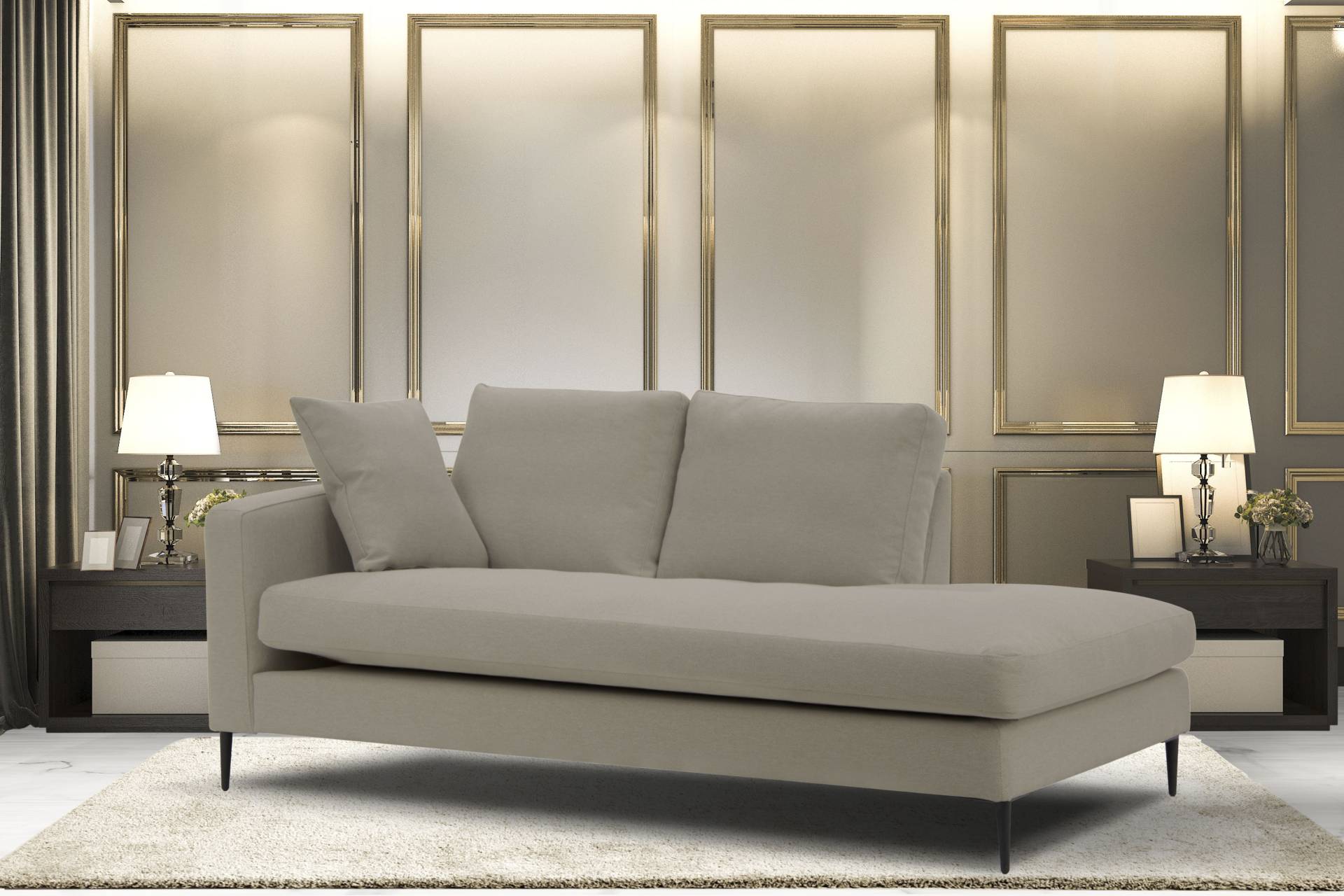 Leonique Recamiere »Cozy Chaiselongue, Masse B/T/H: 195/97/80 cm«, mit losen Kissen und Metallbeinen, Armlehne links oder rechts wählbar Leonique Recamiere »Cozy Chaiselongue, Masse B/T/H: 195/97/80 cm«, mit losen Kissen und Metallbeinen, Armlehne links oder rechts wählbar von Leonique