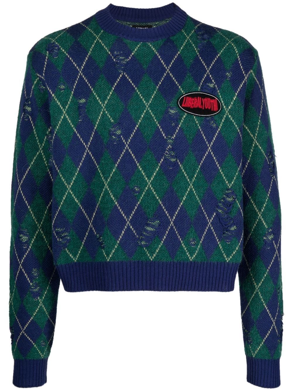 Liberal Youth Ministry distressed argyle-pattern jumper - Green von Liberal Youth Ministry