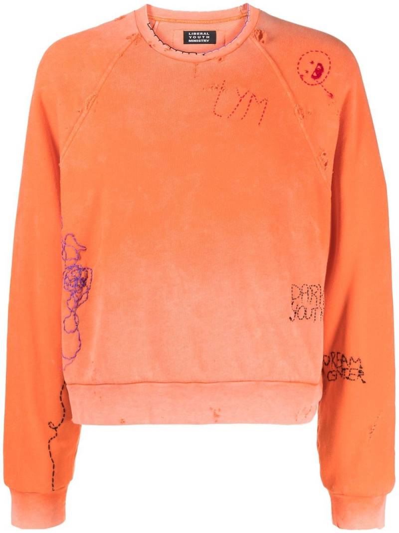 Liberal Youth Ministry distressed-effect embroidered sweatshirt - Orange von Liberal Youth Ministry