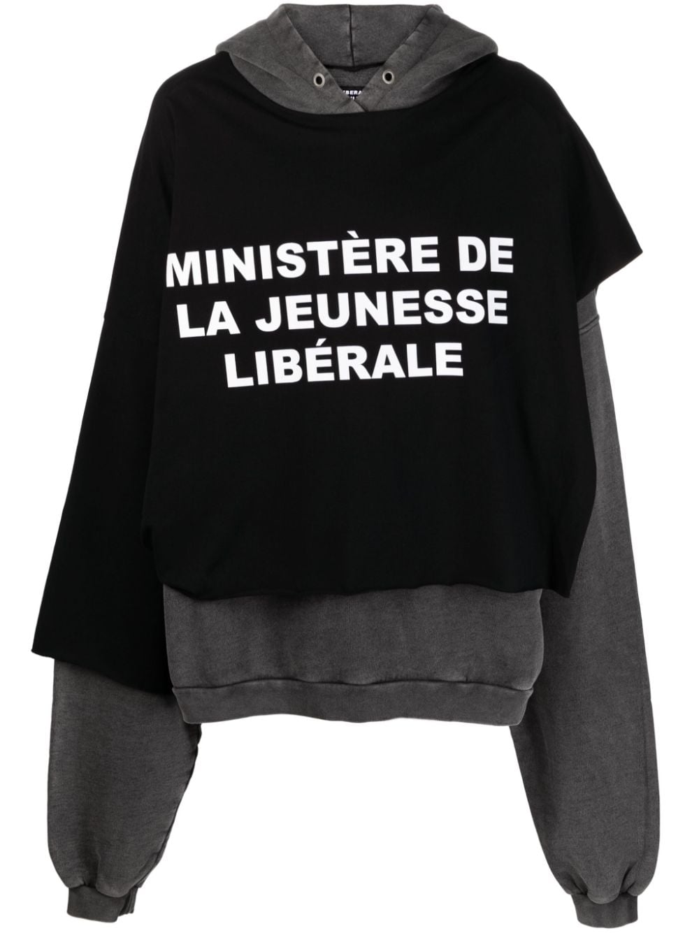 Liberal Youth Ministry slogan-print layered cotton hoodie - Black von Liberal Youth Ministry