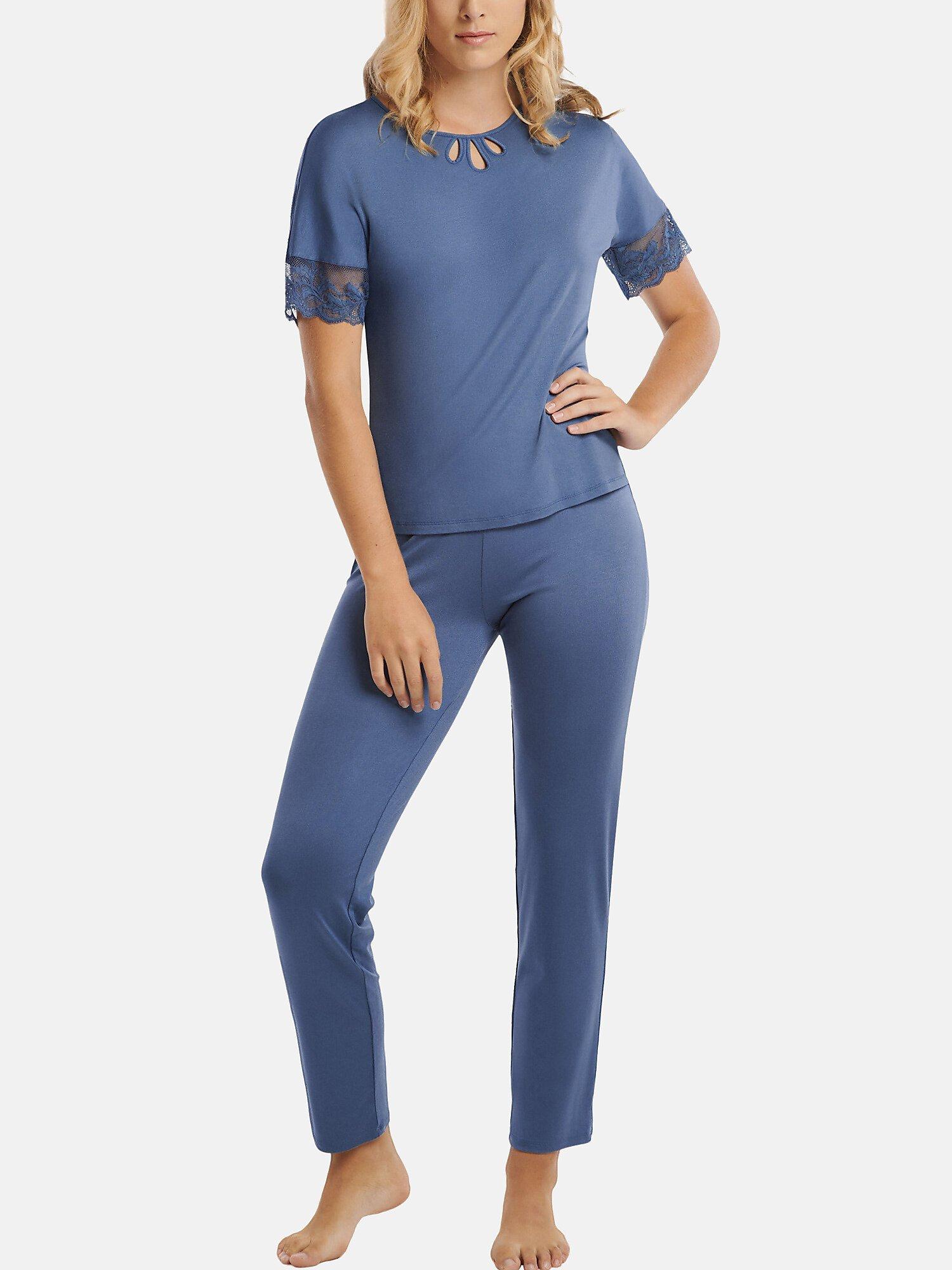 Pyjama Hose Top Kurzarm Juliette Damen Blau M von Lisca