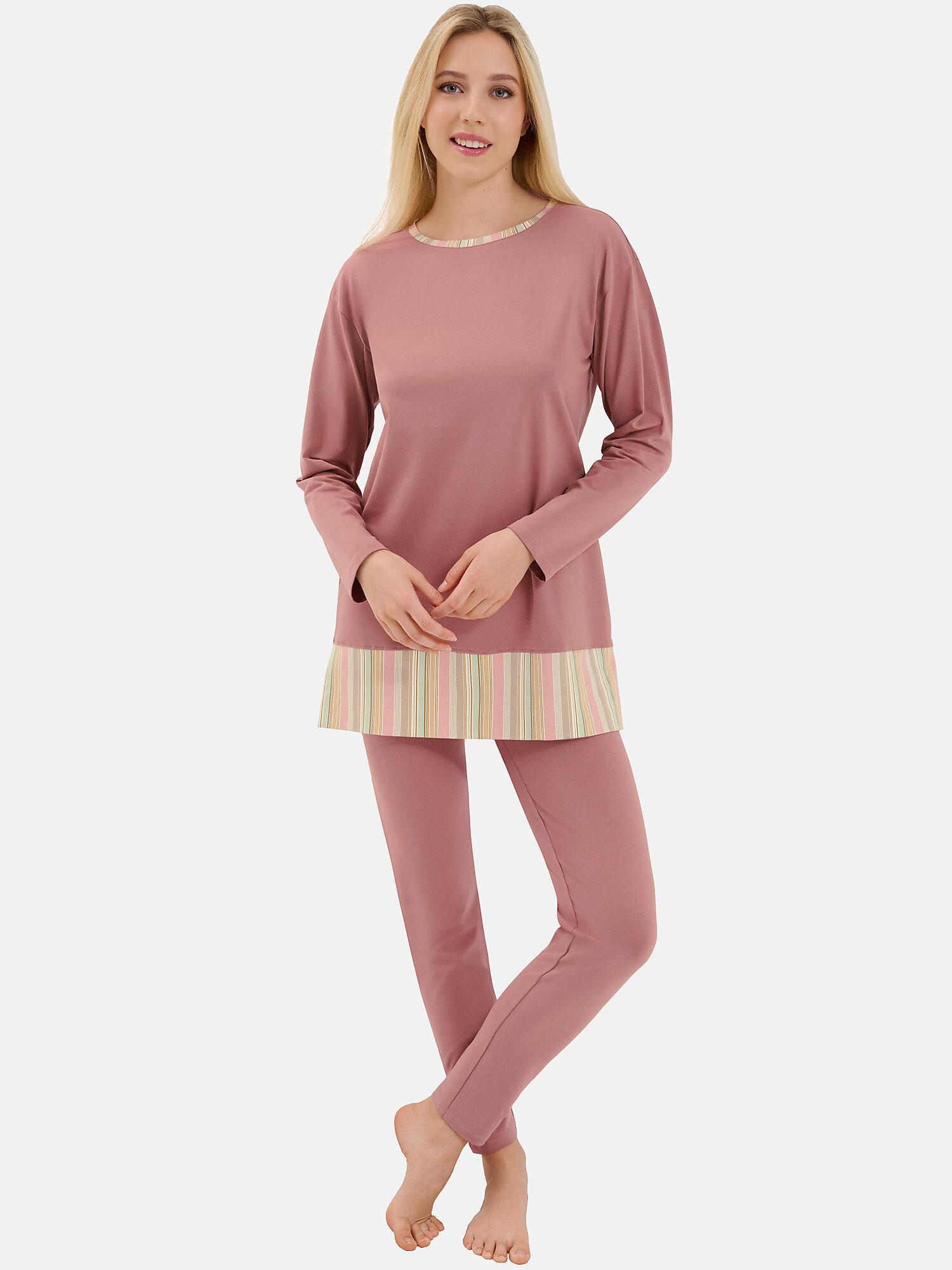 Pyjama Hausanzug Leggings Tunika Langärmlig Maxine Unisex Altrosa S von Lisca