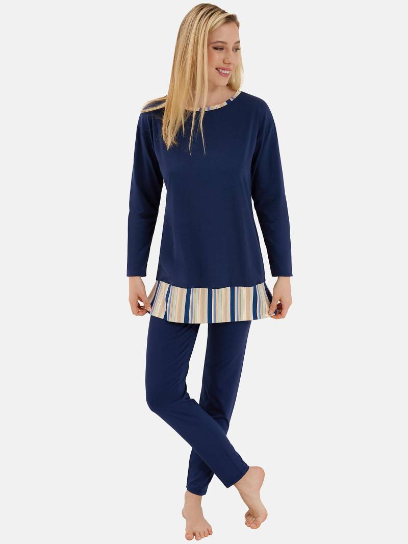 Pyjama Hausanzug Leggings Tunika Langärmlig Maxine Unisex Blau S von Lisca