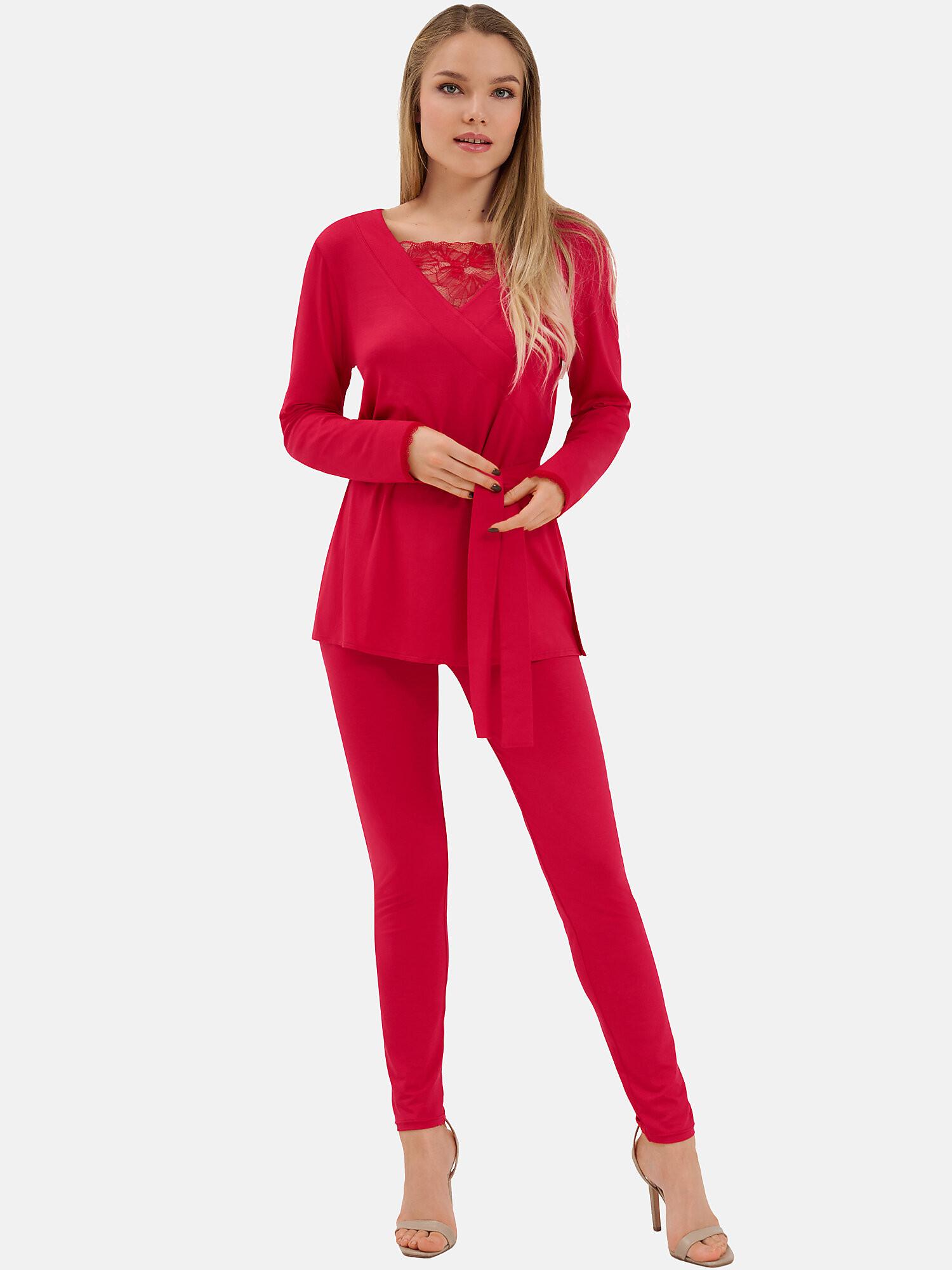 Pyjama Leggings Tunika Langarm Sympathy Unisex Rot Bunt L von Lisca