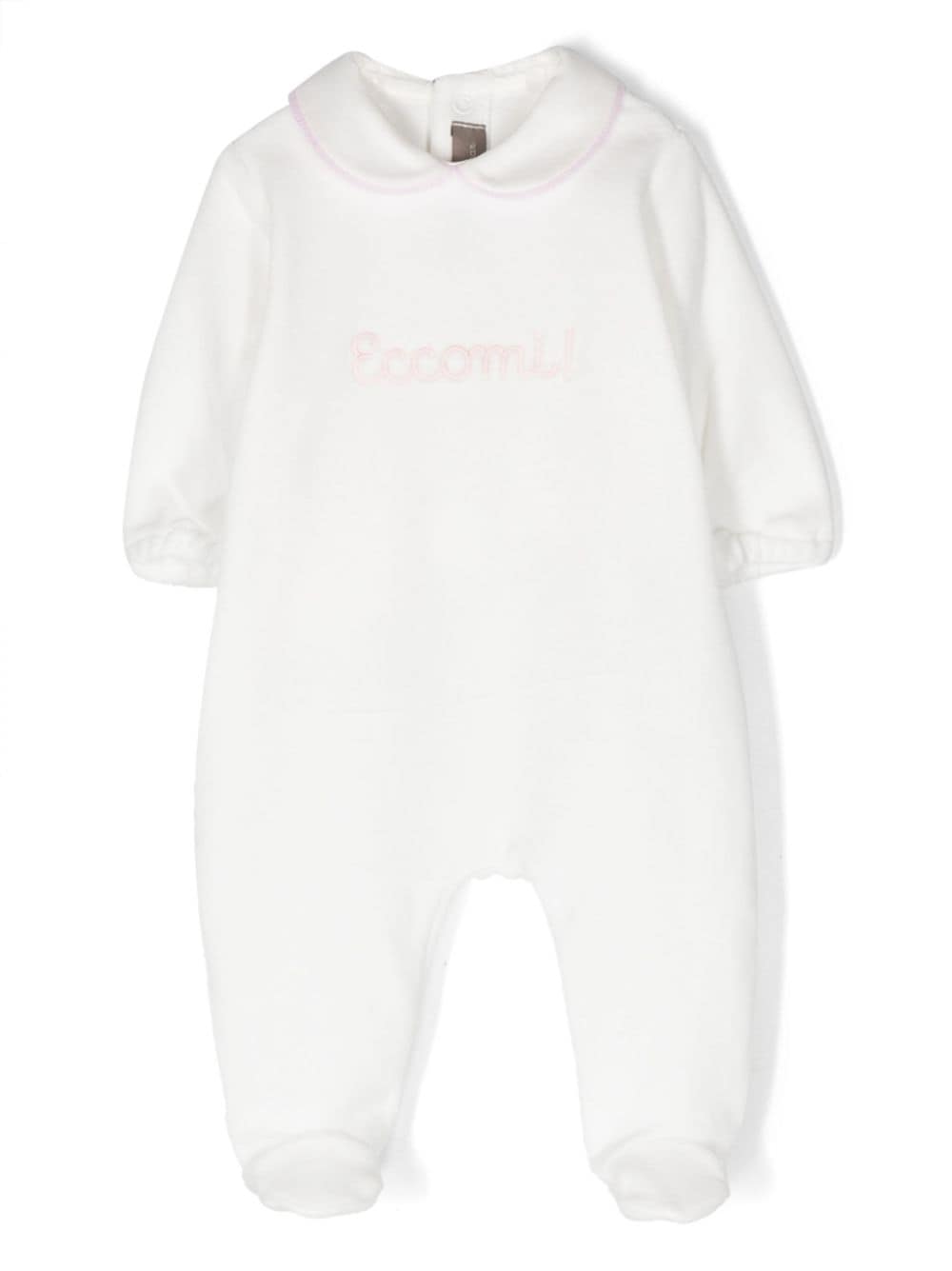 Little Bear logo-embroidered bib-collar romper - White von Little Bear