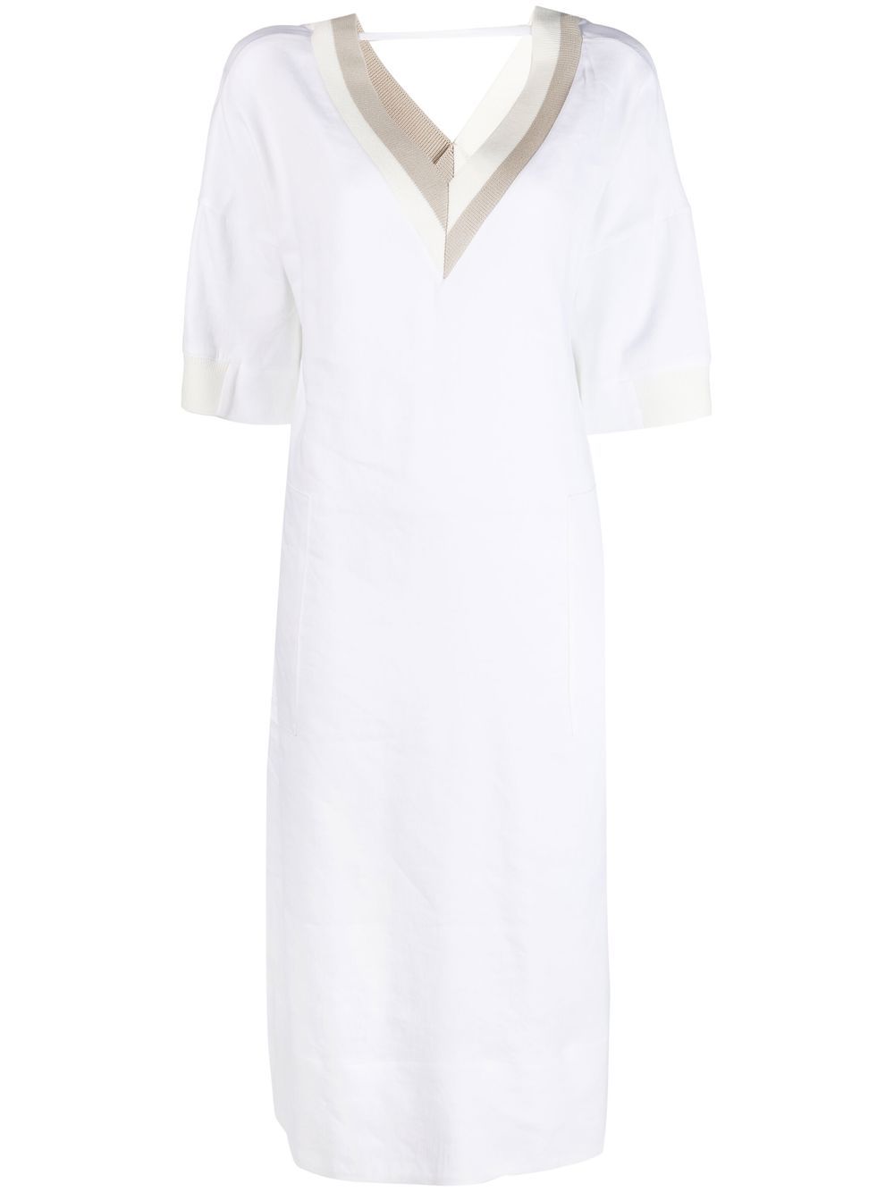 Lorena Antoniazzi V-neck linen-blend midi dress - White von Lorena Antoniazzi