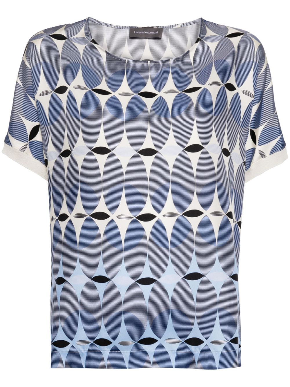 Lorena Antoniazzi geometric-print silk T-shirt - Blue von Lorena Antoniazzi