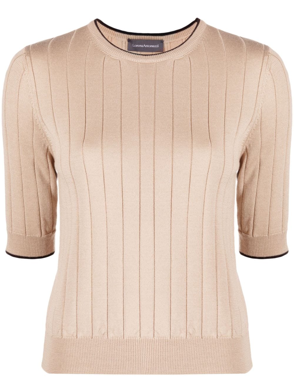 Lorena Antoniazzi short-sleeve wool blend ribbed-knit top - Neutrals von Lorena Antoniazzi