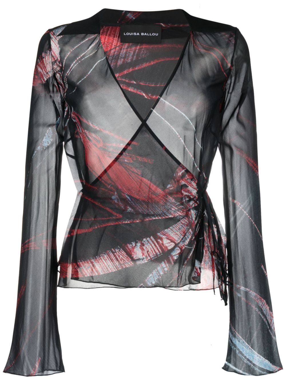 Louisa Ballou abstract-pattern stretch-silk wrap blouse - Black von Louisa Ballou