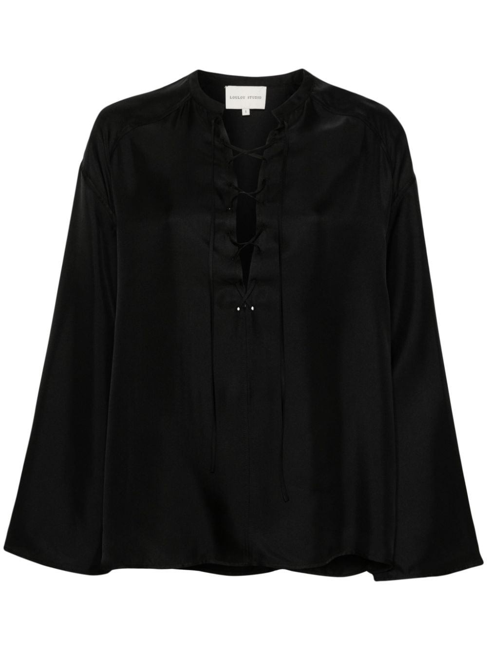 Loulou Studio Zamia collarless silk blouse - Black von Loulou Studio