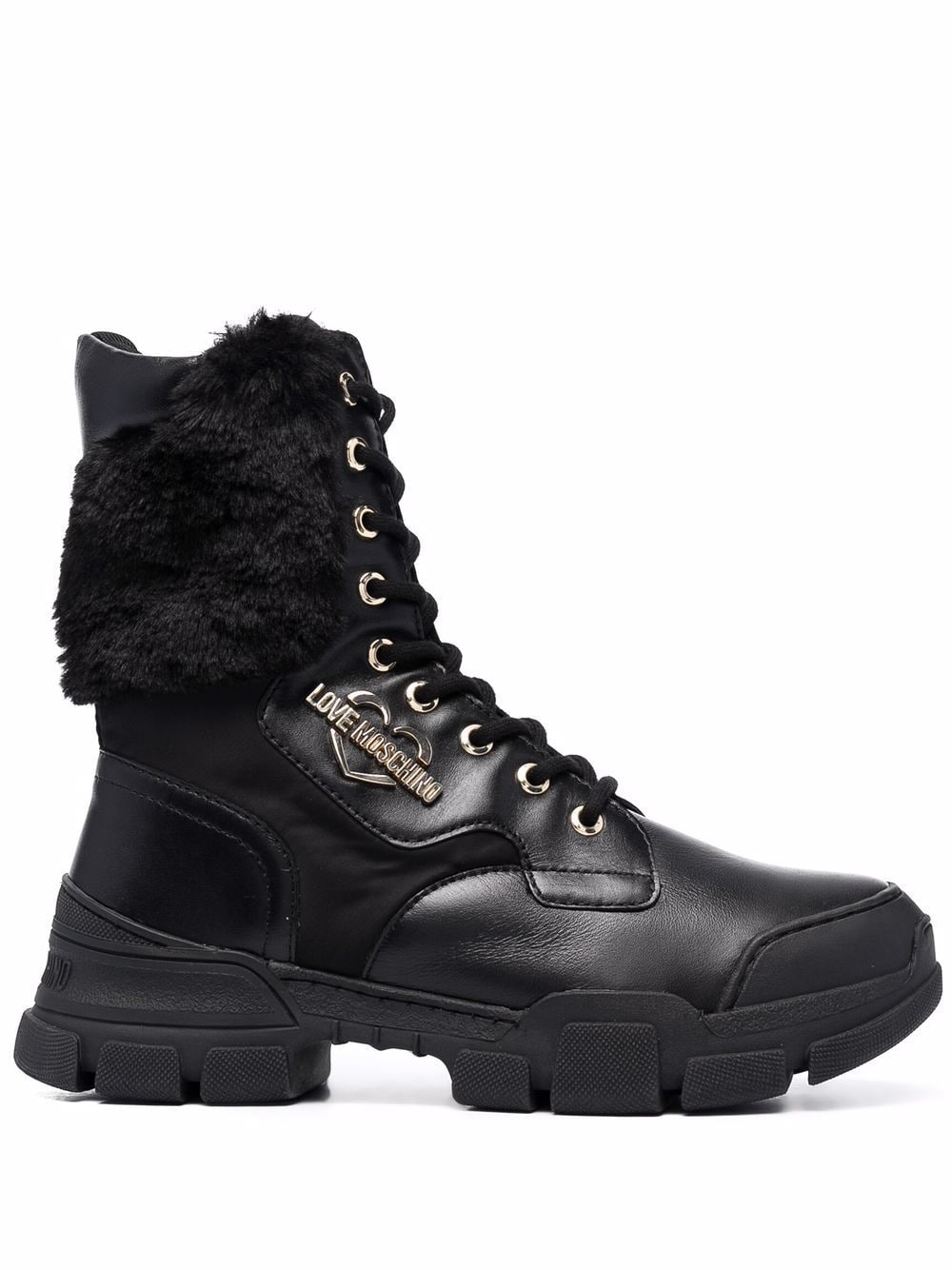 Love Moschino fur panel lace-up boots - Black von Love Moschino