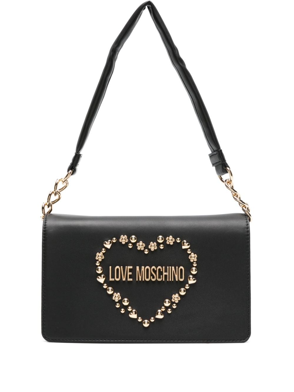 Love Moschino logo-lettering foldover top shoulder bag - Black von Love Moschino