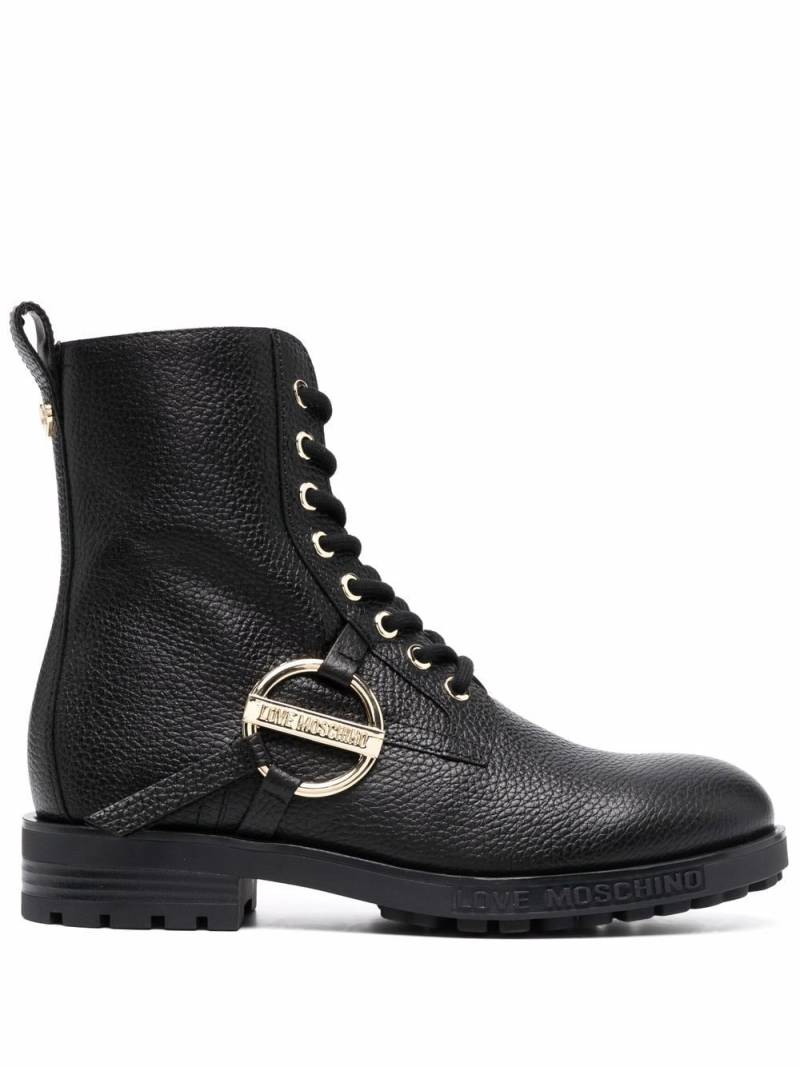 Love Moschino logo-plaque lace-up boots - Black von Love Moschino