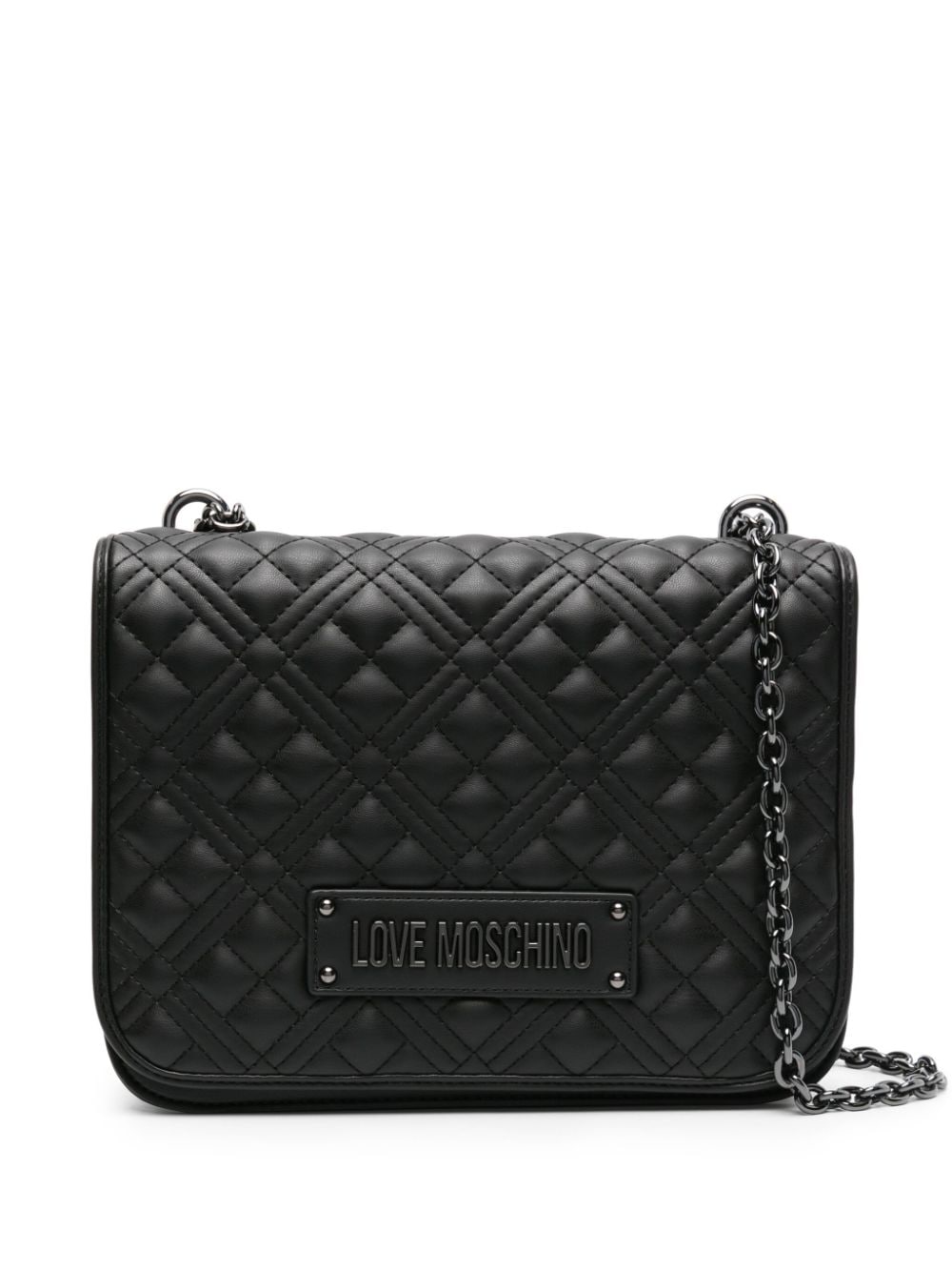 Love Moschino logo-plaque quilted leather shoulder bag - Black von Love Moschino