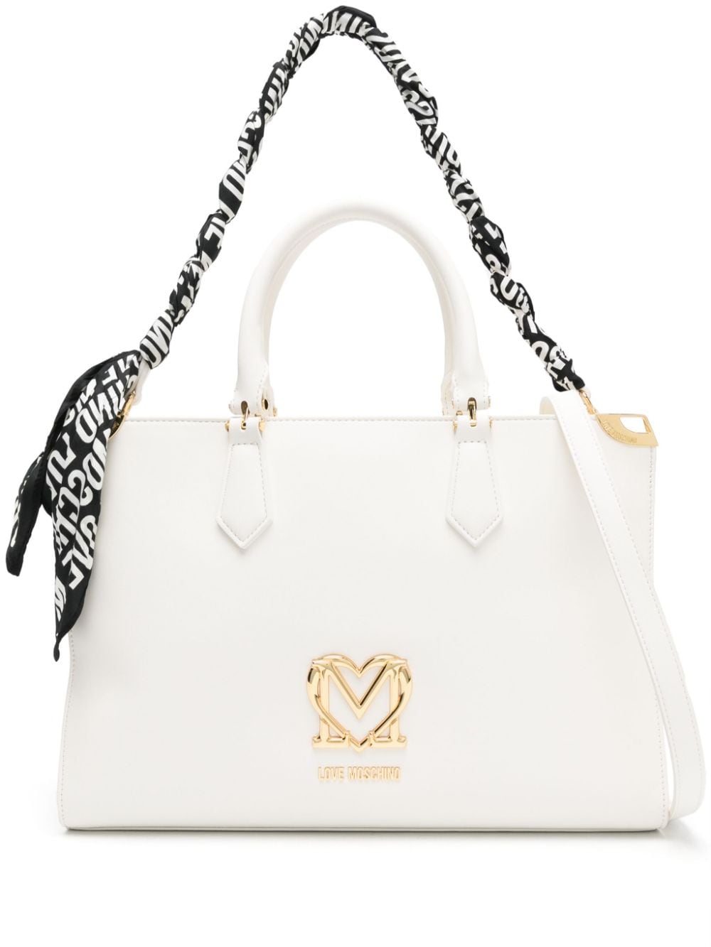 Love Moschino logo-plaque scarf-handle tote bag - White von Love Moschino
