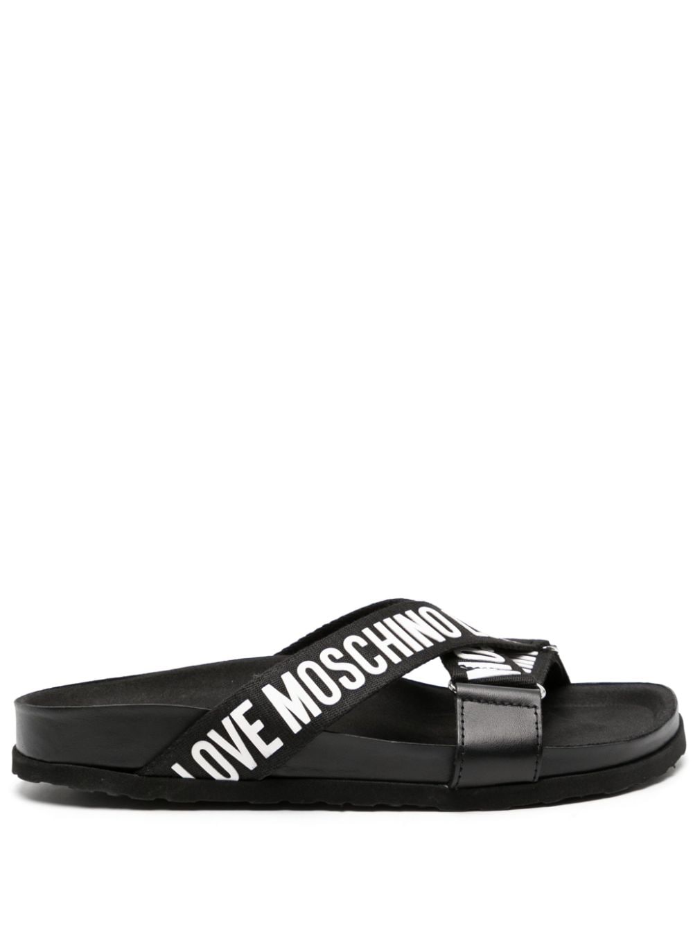 Love Moschino logo-print strappy slides - Black von Love Moschino